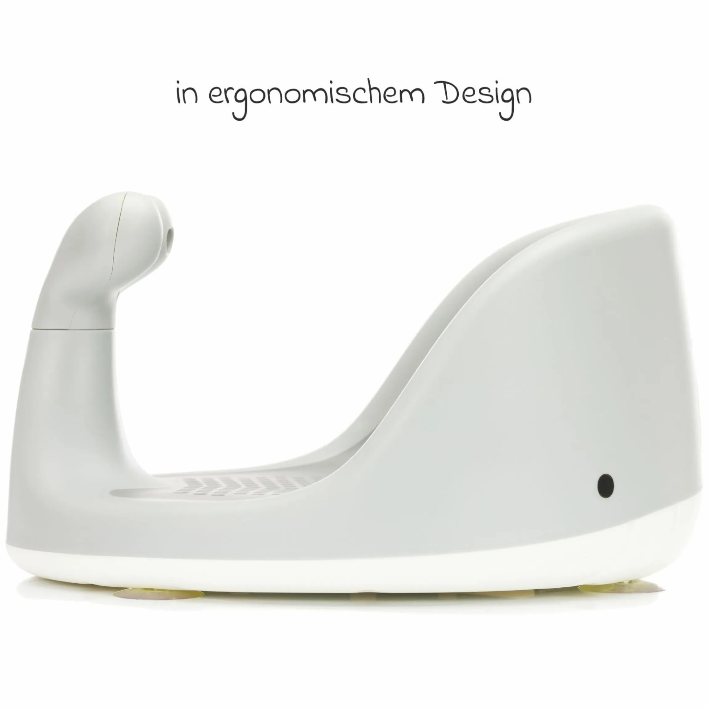 Badewannensitz Wal in ergonomischem Design mit rutschfesten Saugnäpfen inkl. 6er Pack Waschhandschuhe - Grau