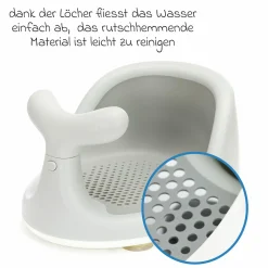 Badewannensitz Wal in ergonomischem Design mit rutschfesten Saugnäpfen inkl. 6er Pack Waschhandschuhe - Grau