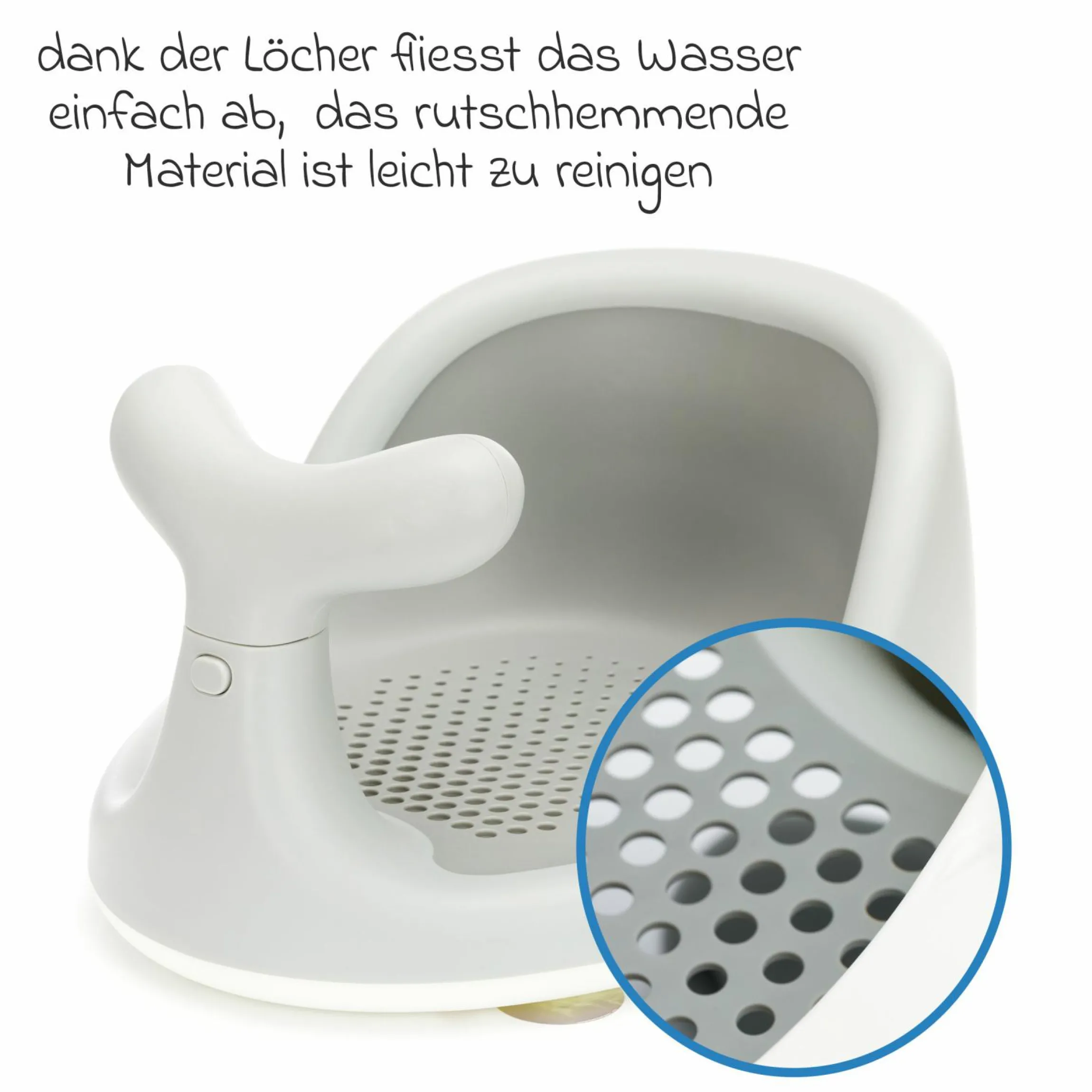 Badewannensitz Wal in ergonomischem Design mit rutschfesten Saugnäpfen inkl. 6er Pack Waschhandschuhe - Grau