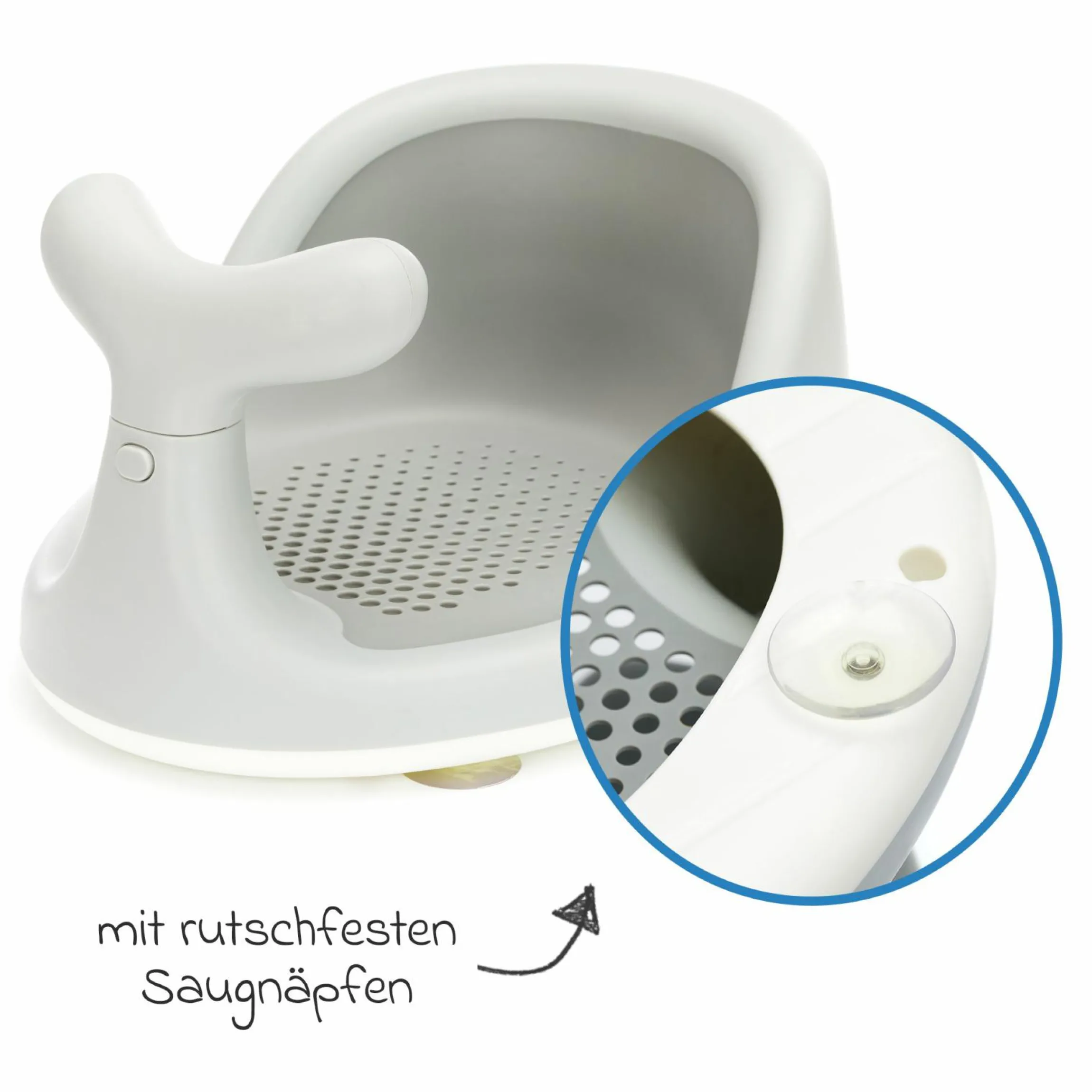 Badewannensitz Wal in ergonomischem Design mit rutschfesten Saugnäpfen inkl. 6er Pack Waschhandschuhe - Grau