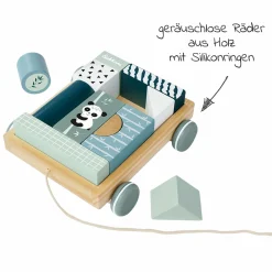 Bauwagen mit 11 Bausteinen aus Holz - Panda
