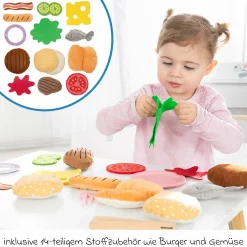 BBQ Grill mit Grillzange, Holz-Ketchupflasche inkl. 14 tlg Stoff-Zubehör - Grau Braun - Kollektion 2025