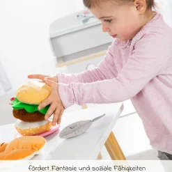 BBQ Grill mit Grillzange, Holz-Ketchupflasche inkl. 14 tlg Stoff-Zubehör - Grau Braun - Kollektion 2025