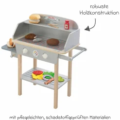 BBQ Grill mit Grillzange, Holz-Ketchupflasche inkl. 14 tlg Stoff-Zubehör - Grau Braun - Kollektion 2025