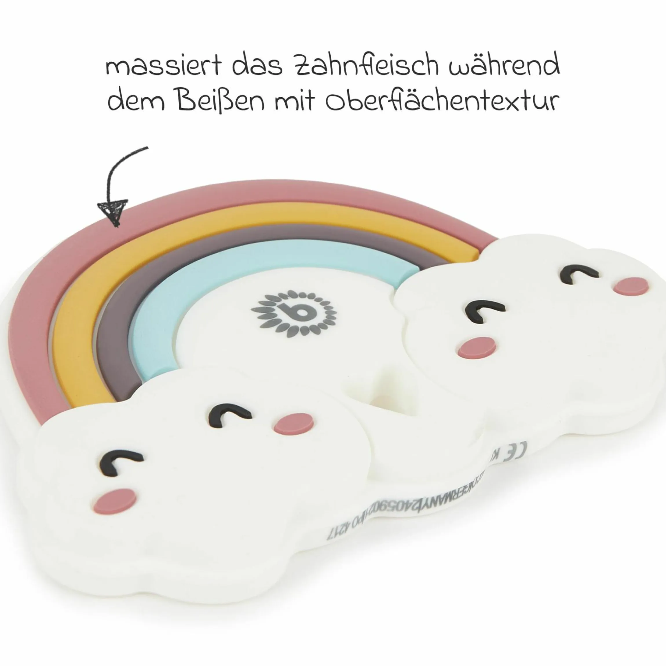 Beißring aus Silikon - Regenbogen & Wolken