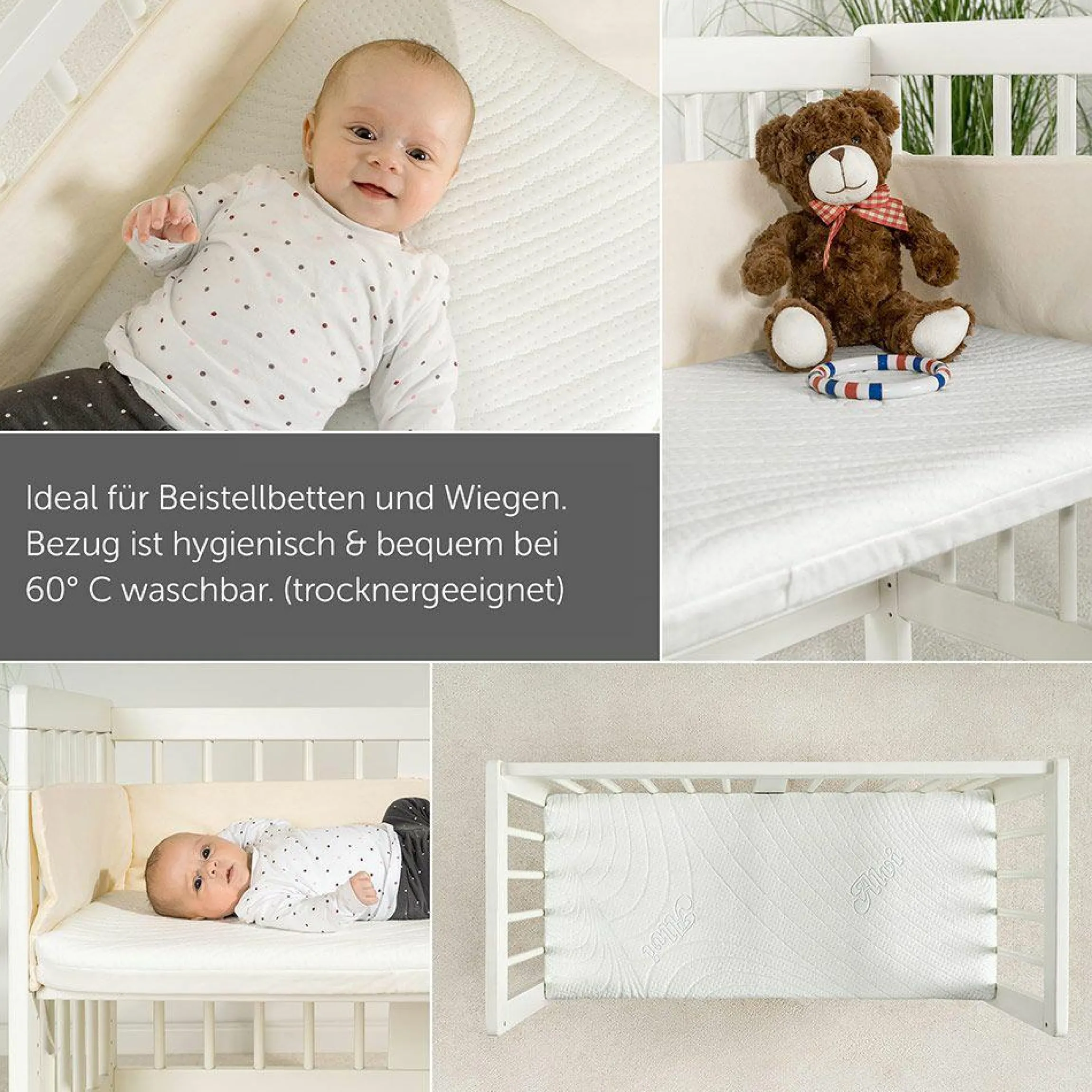 Beistellbett & Wiegen-Matratze mit Nässeschutz und vertikalen Luftkanälen - Tencel & Dry - 90 x 40 cm