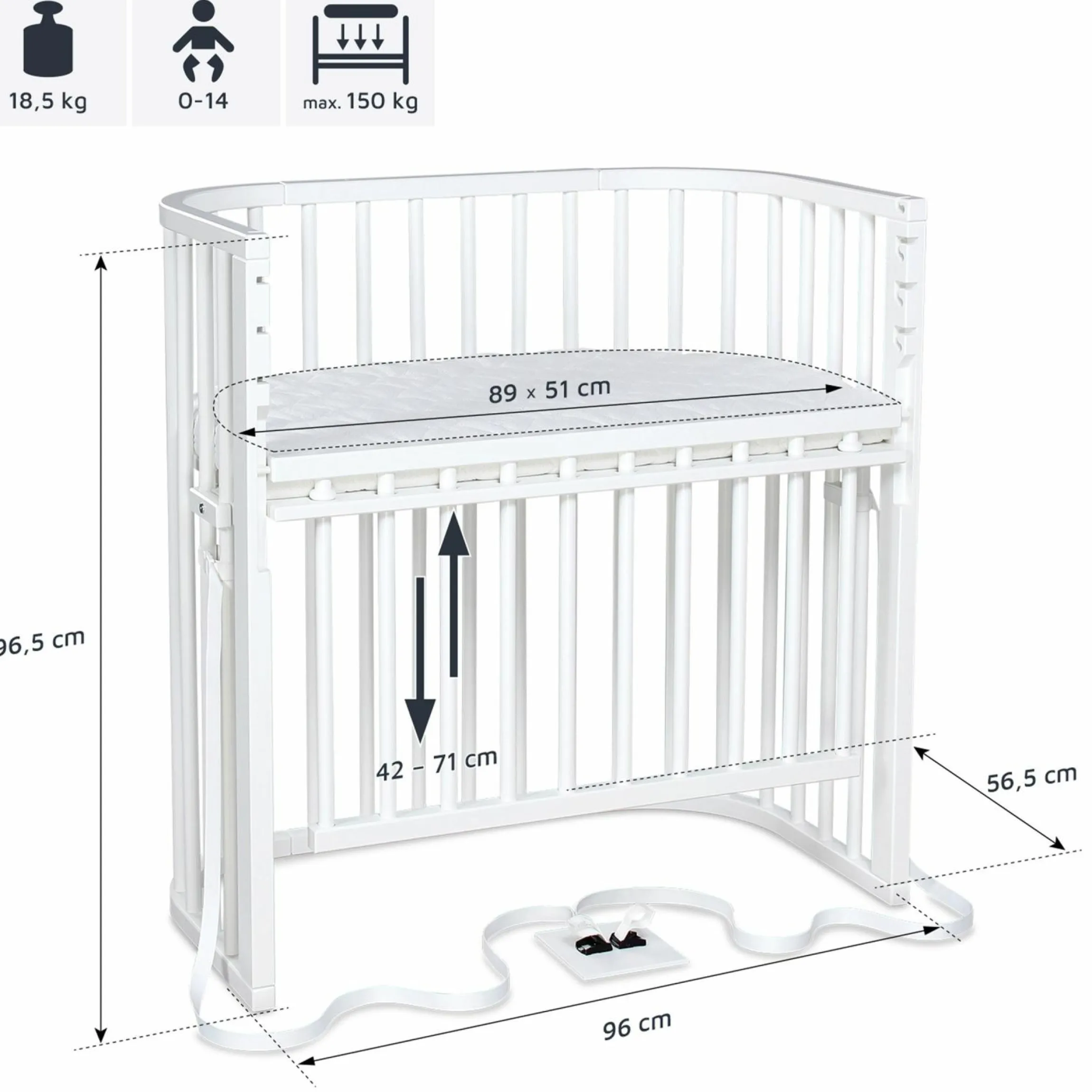 Beistellbett Boxspring Comfort Plus - Weiß lackiert - Kollektion 2024