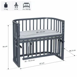 Beistellbett Boxspring Comfort Plus - Schiefergrau lackiert - Kollektion 2024