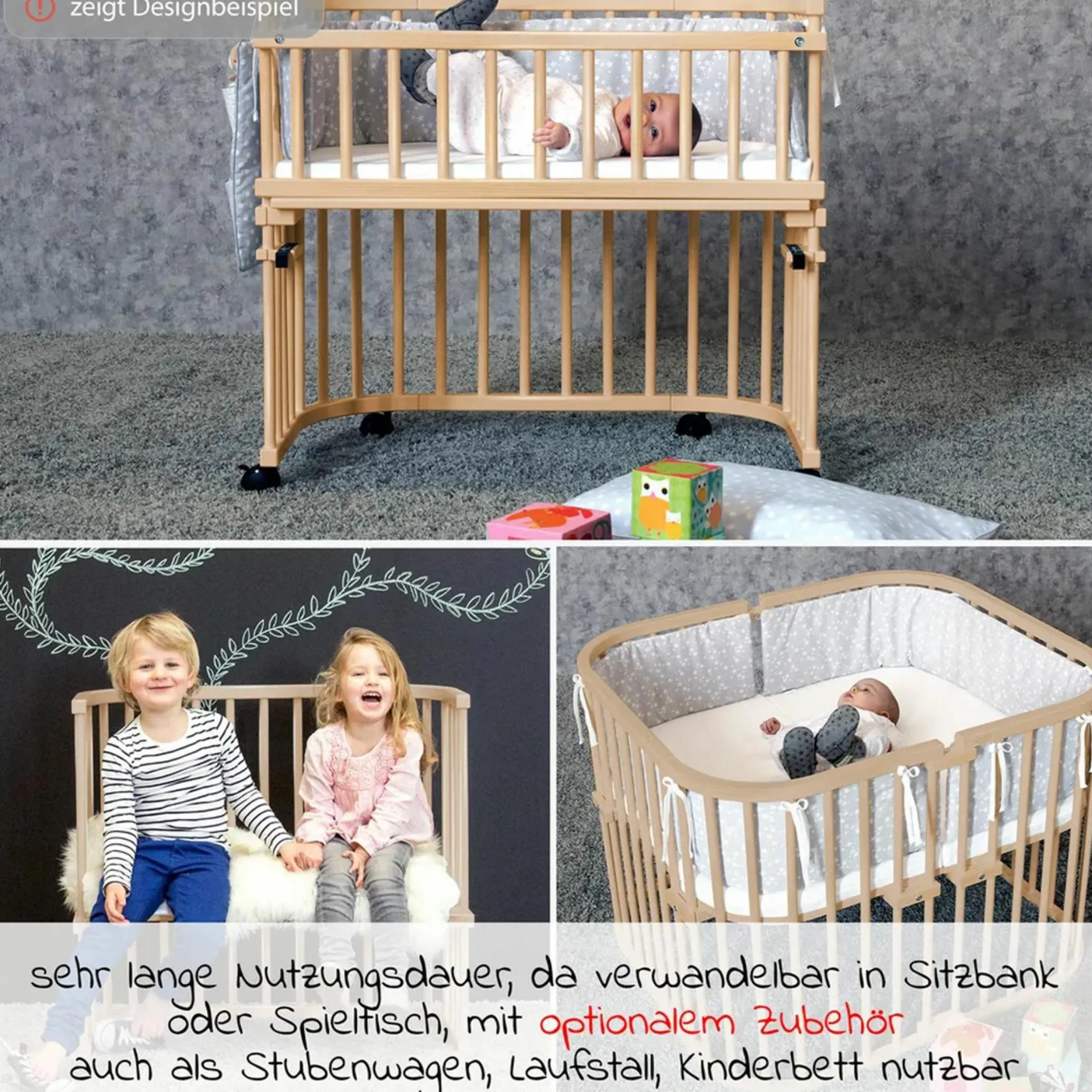 Beistellbett Boxspring inkl. Gratis Matratze Classic Soft - Natur unbehandelt - Kollektion 2024