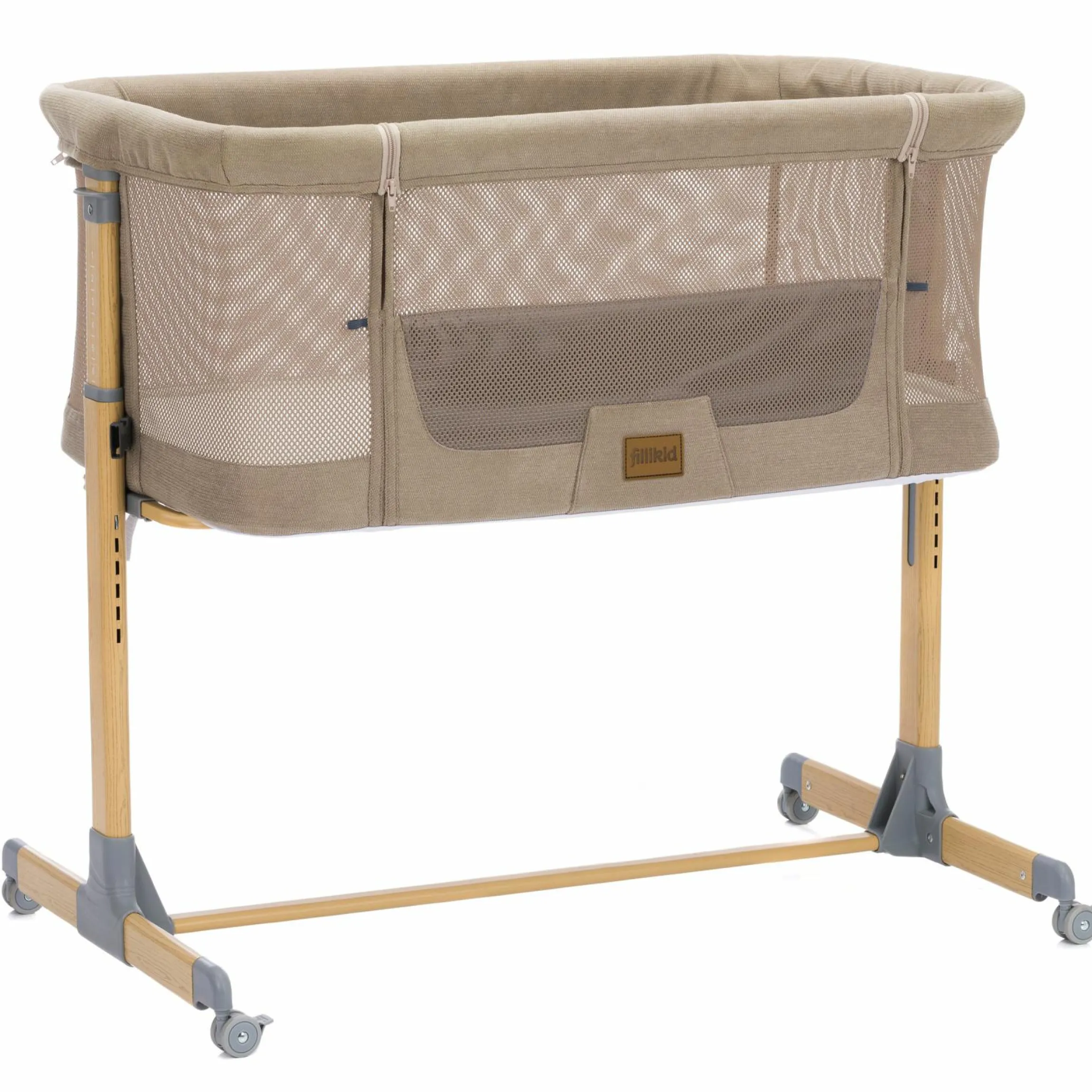 Beistellbett Crip 6-fach höhenverstellbar mit Netzstoff für optimale Luftzirkulation & 4 Rollen - Caramel