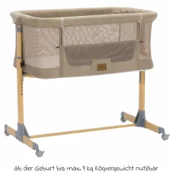 Beistellbett Crip 6-fach höhenverstellbar mit Netzstoff für optimale Luftzirkulation & 4 Rollen - Caramel