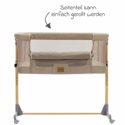 Beistellbett Crip 6-fach höhenverstellbar mit Netzstoff für optimale Luftzirkulation & 4 Rollen - Caramel