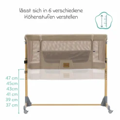 Beistellbett Crip 6-fach höhenverstellbar mit Netzstoff für optimale Luftzirkulation & 4 Rollen - Caramel