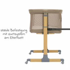 Beistellbett Crip 6-fach höhenverstellbar mit Netzstoff für optimale Luftzirkulation & 4 Rollen - Caramel