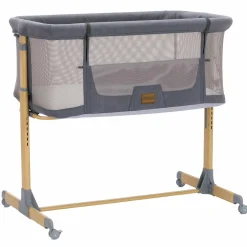 Beistellbett Crip 6-fach höhenverstellbar mit Netzstoff für optimale Luftzirkulation & 4 Rollen - Grau