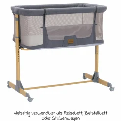 Beistellbett Crip 6-fach höhenverstellbar mit Netzstoff für optimale Luftzirkulation & 4 Rollen - Grau