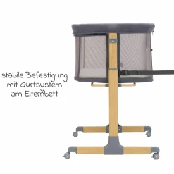 Beistellbett Crip 6-fach höhenverstellbar mit Netzstoff für optimale Luftzirkulation & 4 Rollen - Grau