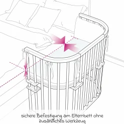 Beistellbett Maxi extra Groß - auch für Zwillinge - Kernbuche geölt - Kollektion 2024