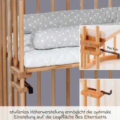 Beistellbett Maxi extra Groß - auch für Zwillinge - Kernbuche geölt - Kollektion 2024