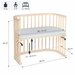 Beistellbett Maxi extra Groß - auch für Zwillinge - Beige lackiert - Kollektion 2024