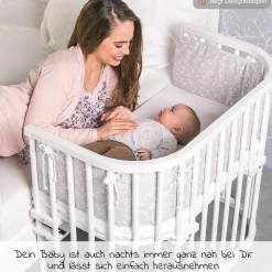 Beistellbett Maxi extra groß - auch für Zwillinge inkl. Gratis Matratze Classic Soft - Weiß lackiert - Kollektion 2024