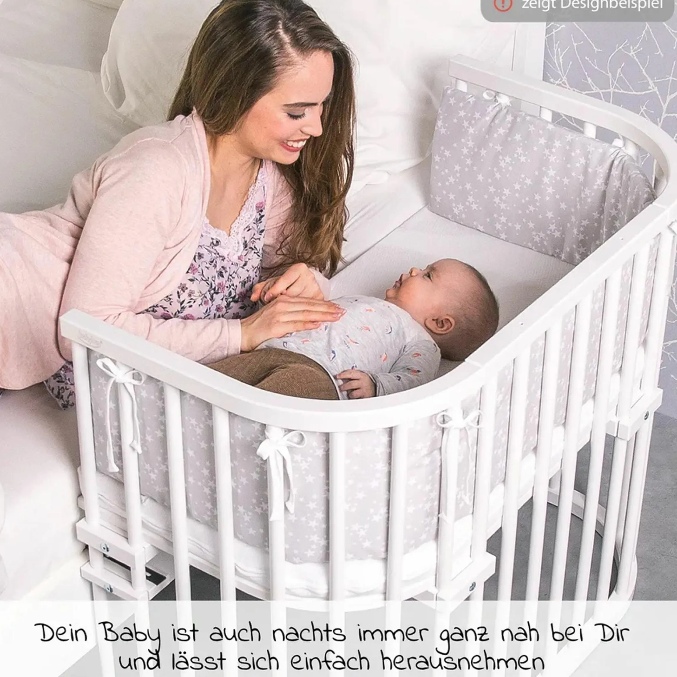 Beistellbett Maxi extra groß - auch für Zwillinge inkl. Gratis Matratze Classic Soft - Weiß lackiert - Kollektion 2024