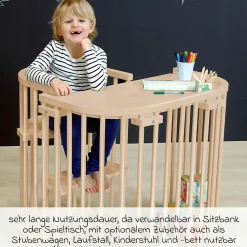 Beistellbett Maxi extra Groß - auch für Zwillinge - Natur lackiert - Kollektion 2024