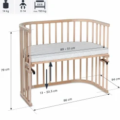 Beistellbett Maxi extra Groß - auch für Zwillinge - Natur unbehandelt - Kollektion 2024