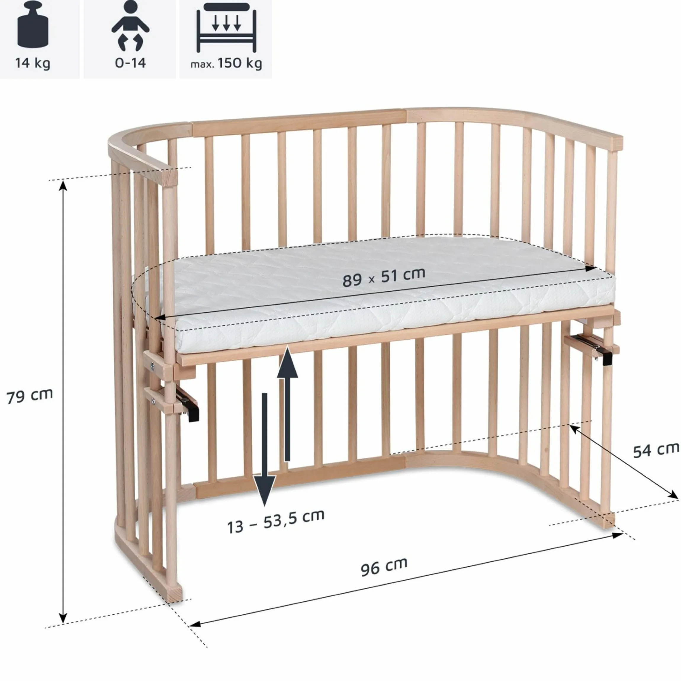 Beistellbett Maxi extra Groß - auch für Zwillinge - Natur unbehandelt - Kollektion 2024