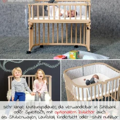 Beistellbett Maxi extra Groß - auch für Zwillinge - Natur unbehandelt - Kollektion 2024