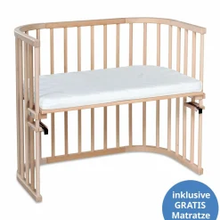 Beistellbett Maxi extra groß - auch für Zwillinge inkl. Gratis Matratze Classic Soft - Natur unbehandelt - Kollektion 2024