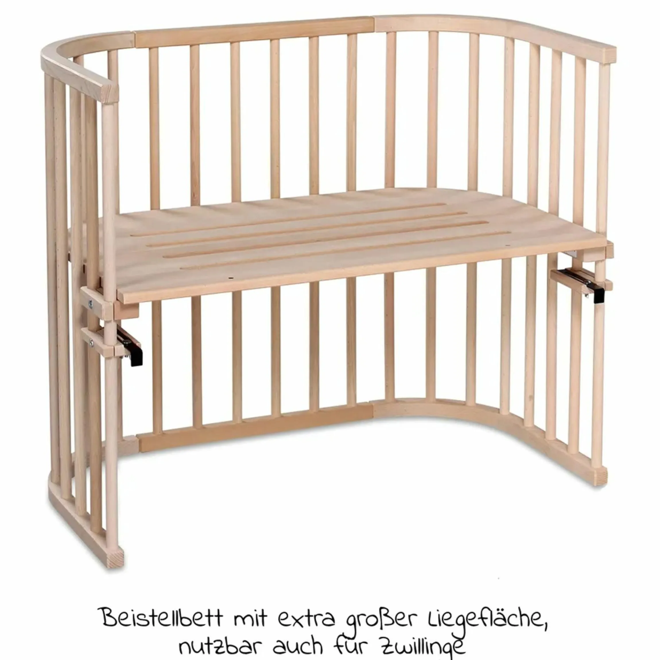 Beistellbett Maxi extra groß - auch für Zwillinge inkl. Gratis Matratze Classic Soft - Natur unbehandelt - Kollektion 2024