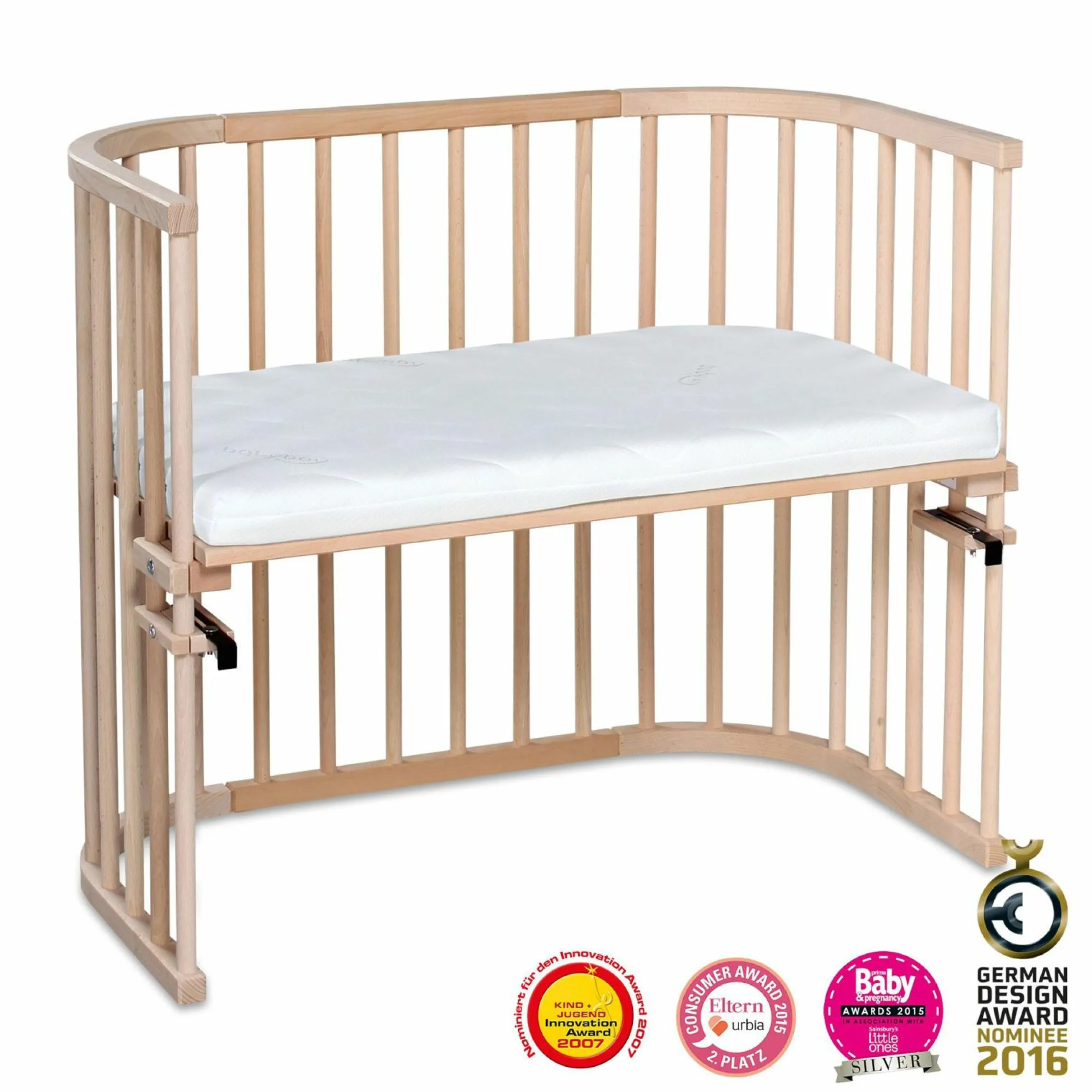 Beistellbett Maxi extra groß - auch für Zwillinge inkl. Gratis Matratze Classic Soft - Natur unbehandelt - Kollektion 2024