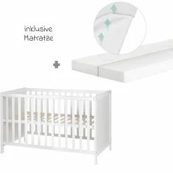 Beistellbett mit safe asleep Matratze, 6-fach höhenverstellbarem Lattenrost & 5 Schlupfsprossen 60 x 120 cm - Universal - Weiß