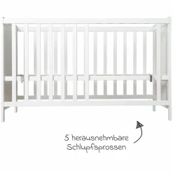 Beistellbett mit safe asleep Matratze, 6-fach höhenverstellbarem Lattenrost & 5 Schlupfsprossen 60 x 120 cm - Universal - Weiß