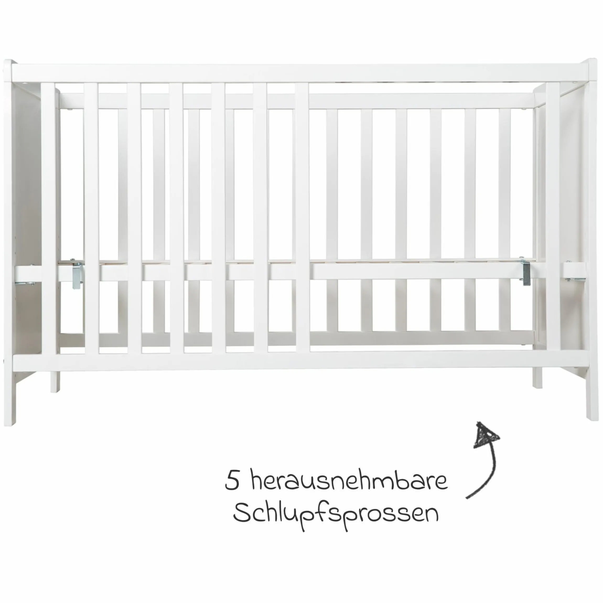 Beistellbett mit safe asleep Matratze, 6-fach höhenverstellbarem Lattenrost & 5 Schlupfsprossen 60 x 120 cm - Universal - Weiß