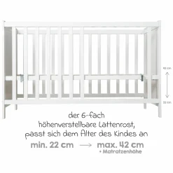 Beistellbett mit safe asleep Matratze, 6-fach höhenverstellbarem Lattenrost & 5 Schlupfsprossen 60 x 120 cm - Universal - Weiß