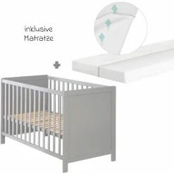 Beistellbett mit safe asleep Matratze, 6-fach höhenverstellbarem Lattenrost & 5 Schlupfsprossen 60 x 120 cm - Universal - Taupe