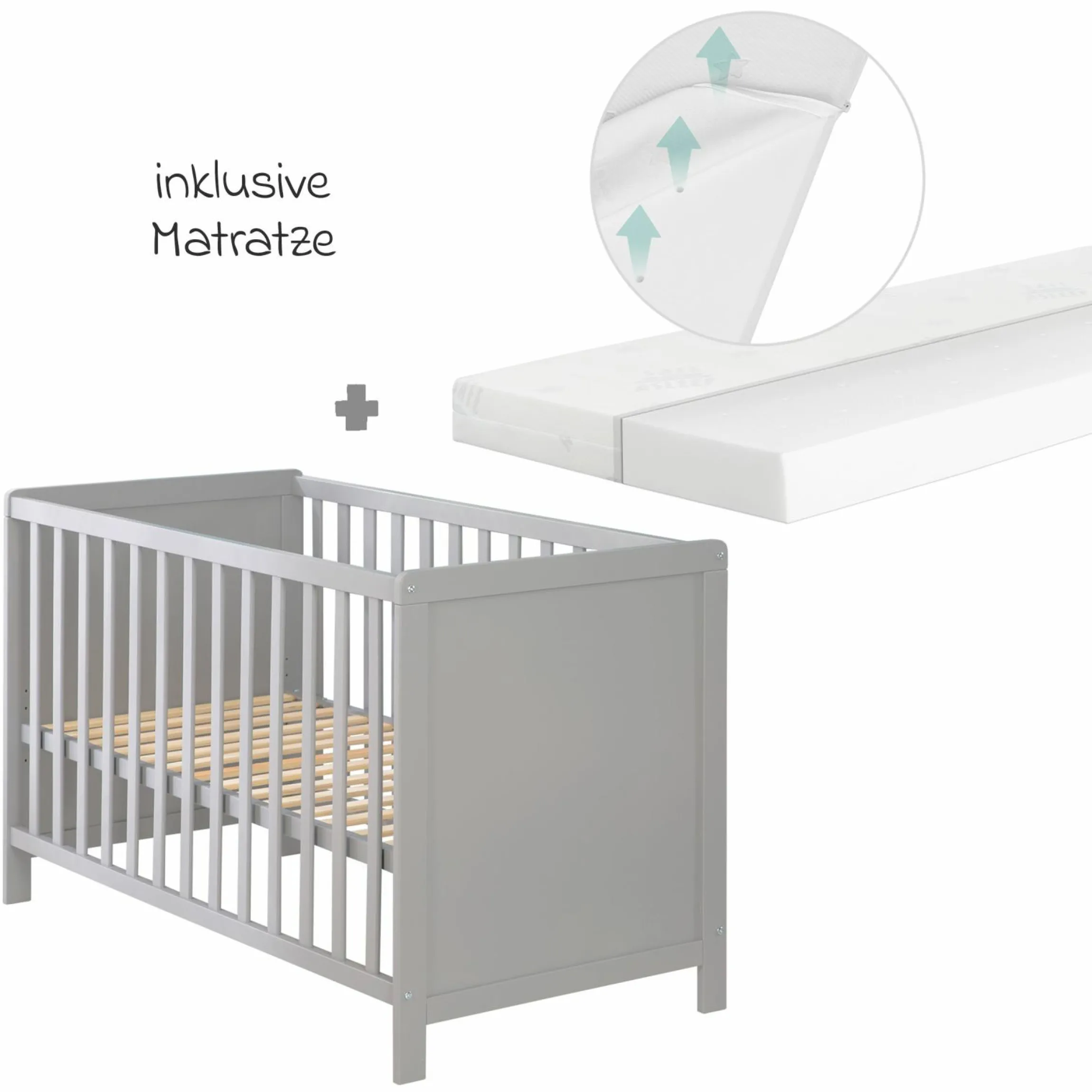 Beistellbett mit safe asleep Matratze, 6-fach höhenverstellbarem Lattenrost & 5 Schlupfsprossen 60 x 120 cm - Universal - Taupe