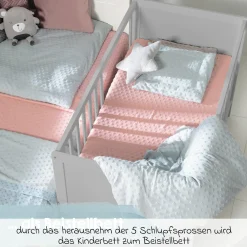 Beistellbett mit safe asleep Matratze, 6-fach höhenverstellbarem Lattenrost & 5 Schlupfsprossen 60 x 120 cm - Universal - Taupe