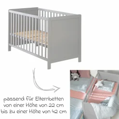 Beistellbett mit safe asleep Matratze, 6-fach höhenverstellbarem Lattenrost & 5 Schlupfsprossen 60 x 120 cm - Universal - Taupe