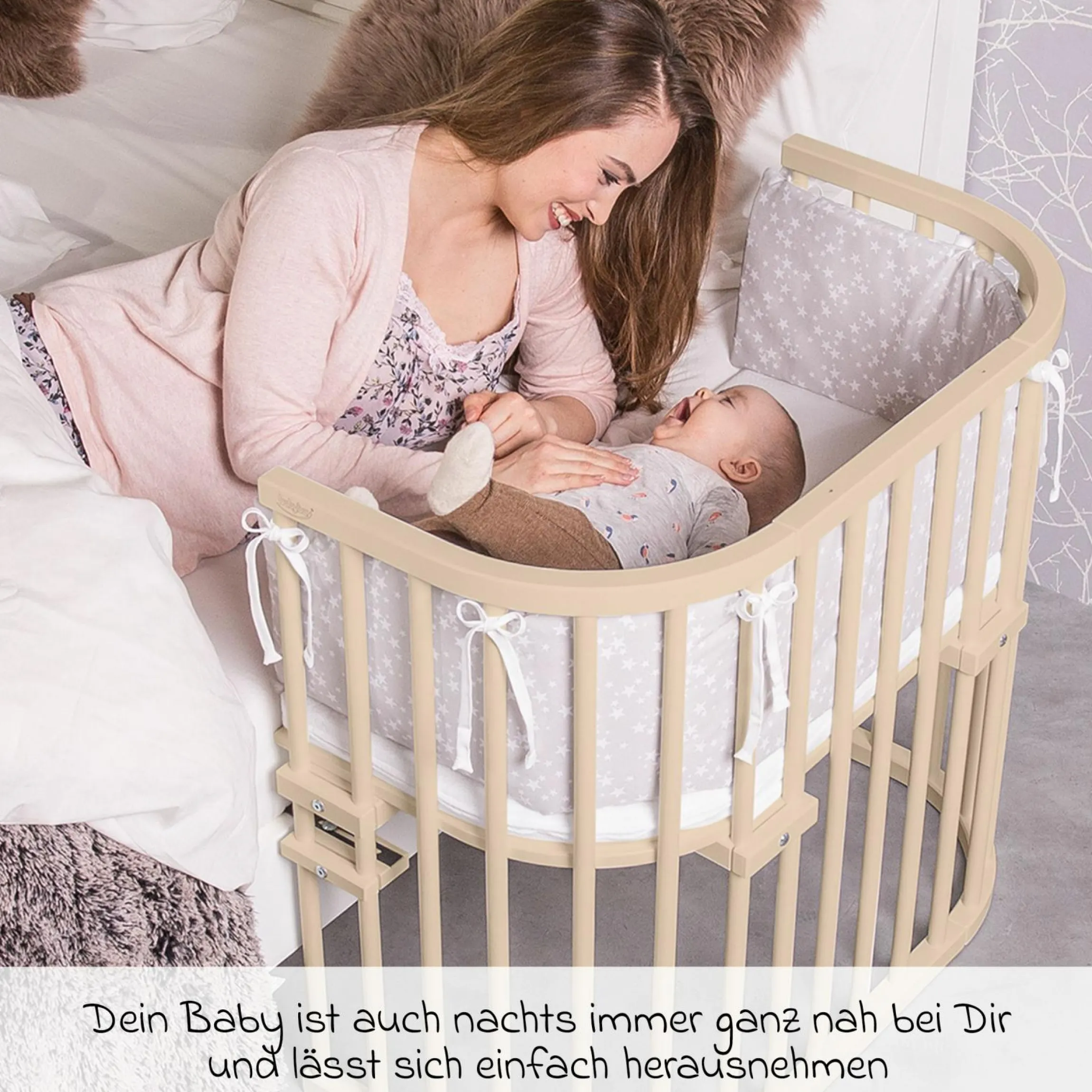 Beistellbett Original - Beige lackiert - Kollektion 2024