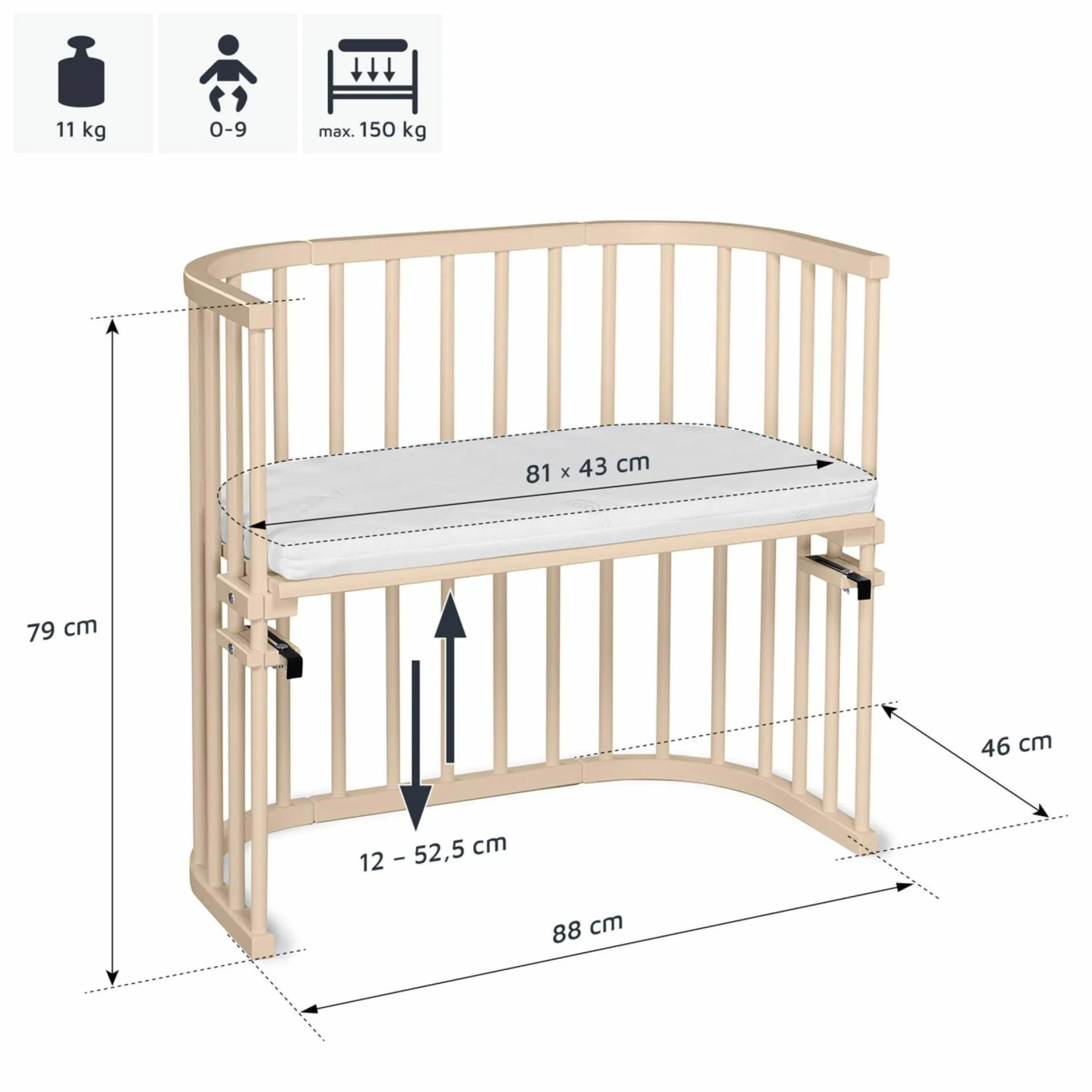 Beistellbett Original - Beige lackiert - Kollektion 2024