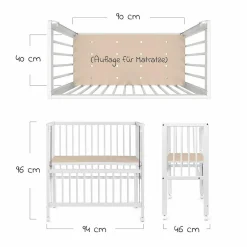 Beistellbett Premium Vario 2in1 - (auch für Boxspringbetten) - Weiß