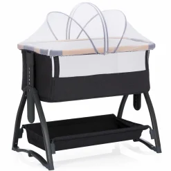 Beistellbett Scandic mit Wippfunktion, höhenverstellbar inkl. Matratze, Innenbezg & Mückennetz - Grau Melange