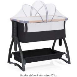 Beistellbett Scandic mit Wippfunktion, höhenverstellbar inkl. Matratze, Innenbezg & Mückennetz - Grau Melange