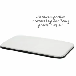 Beistellbett Scandic mit Wippfunktion, höhenverstellbar inkl. Matratze, Innenbezg & Mückennetz - Grau Melange