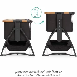Beistellbett Scandic mit Wippfunktion, höhenverstellbar inkl. Matratze, Innenbezg & Mückennetz - Grau Melange