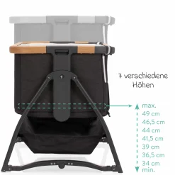 Beistellbett Scandic mit Wippfunktion, höhenverstellbar inkl. Matratze, Innenbezg & Mückennetz - Grau Melange