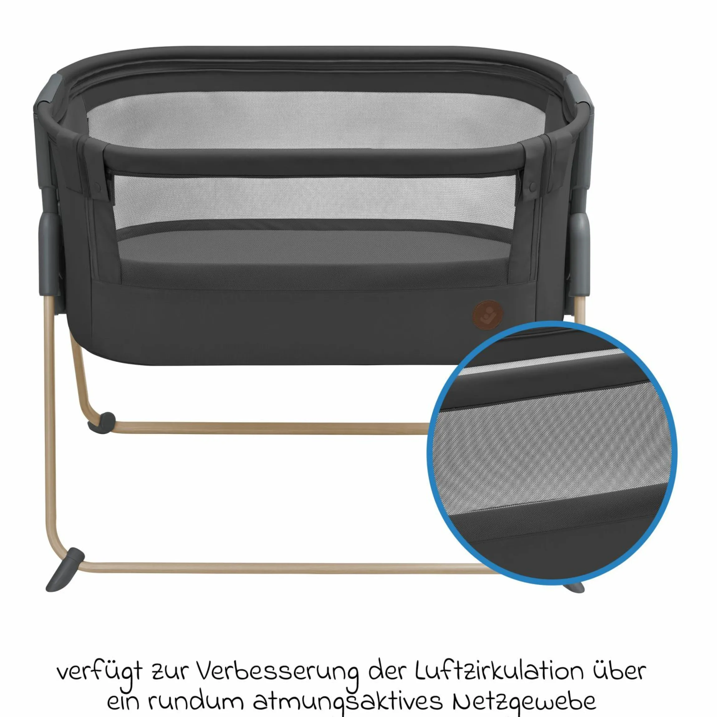 Beistellbettchen Tori Beyond Eco Care ab Geburt - 6 Monate inkl. Matratze & Tragetasche - Graphite - Kollektion 2025